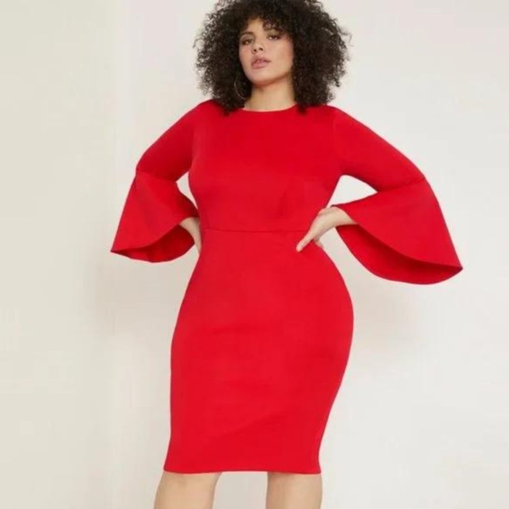 Eloquii Red Flare Sleeve Scuba Dress NWT